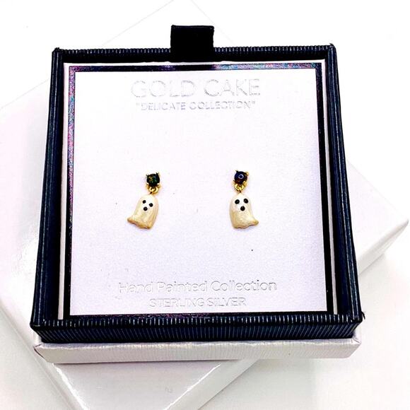 Gold Cake Ghost Halloween Earrings for Kids - Picture 1 of 8